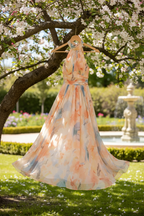 Lightweight Halter Neck Dress Floral Pattern Elegant