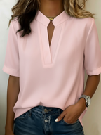 Elegant Womens Top Relaxed Fit V Neck Detail
