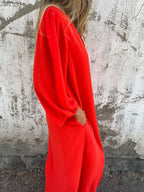 Loose Fit V Neck Balloon Sleeve Ankle Dress