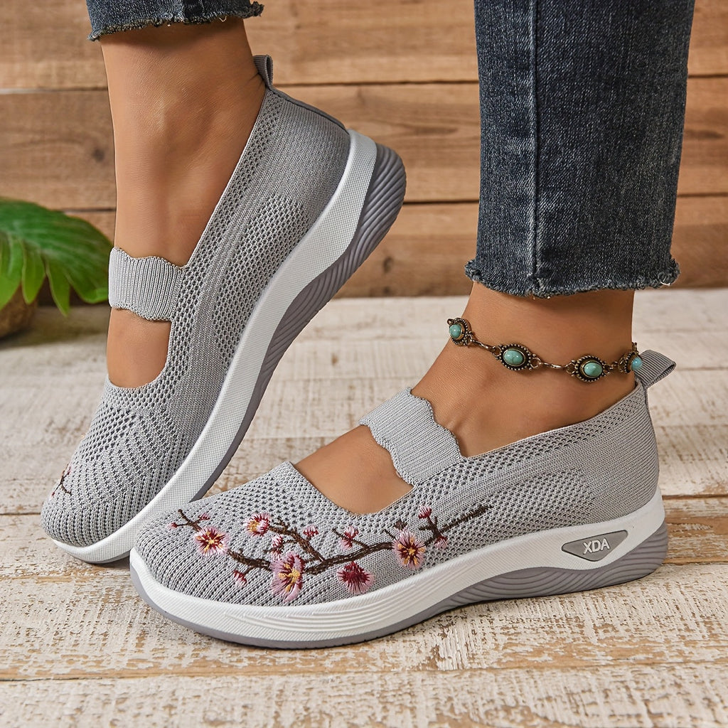Breathable Slip On Shoes Lightweight Floral Mesh