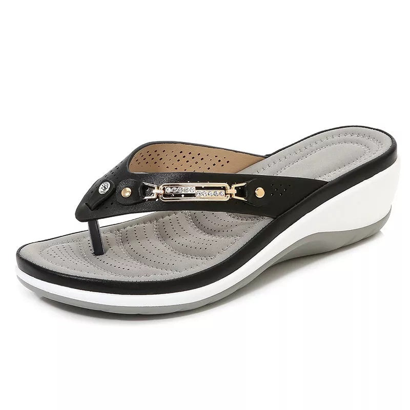 Soft Cushion Wedge Sandals with Arch Support Leather Upper