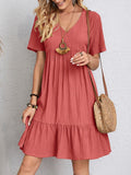 Lightweight V Neck Short Sleeve A Line Dress