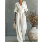 Slimelle | V Neck Wide Leg Jumpsuit
