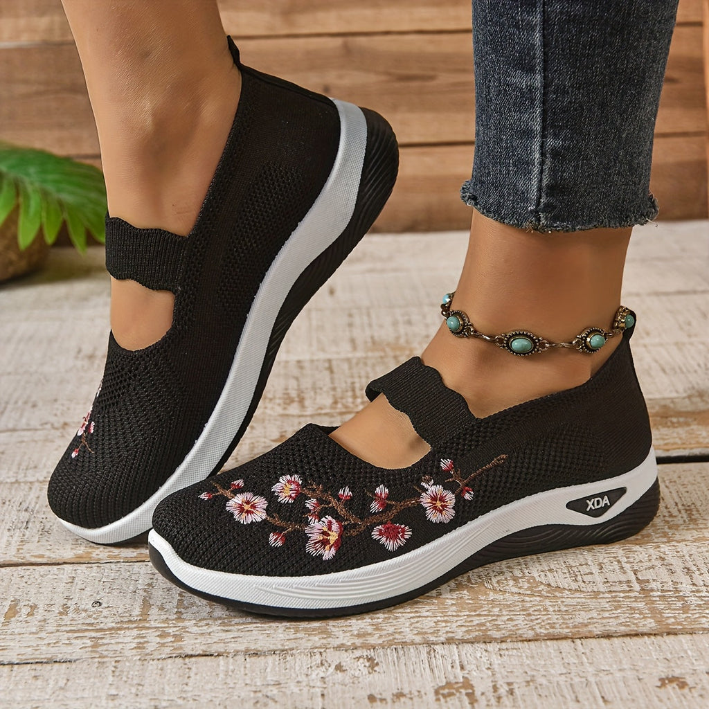 Breathable Slip On Shoes Lightweight Floral Mesh