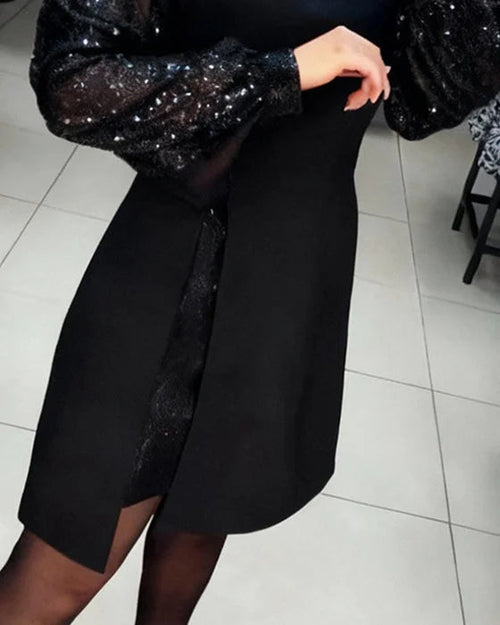 Avelisse | Puff Sleeve Patchwork Dress