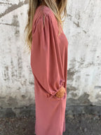 Loose Fit V Neck Balloon Sleeve Ankle Dress