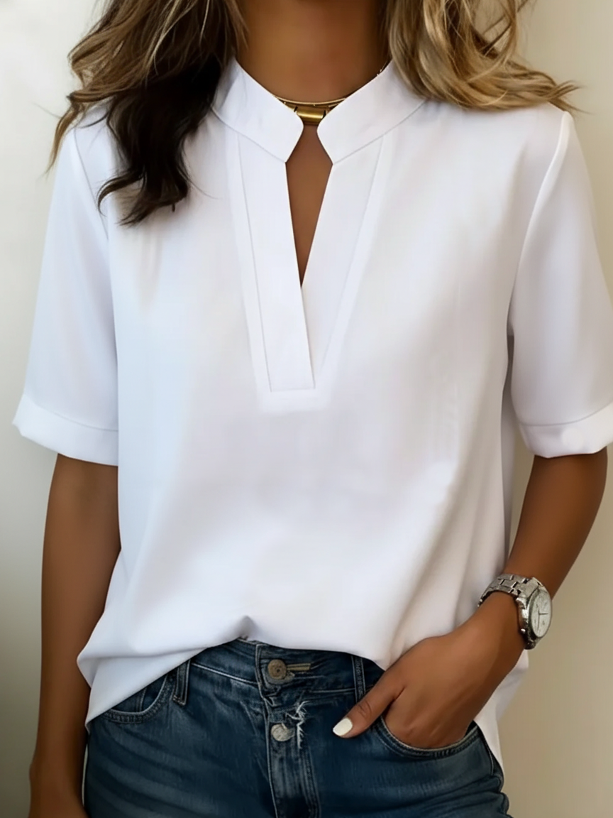 Elegant Womens Top Relaxed Fit V Neck Detail