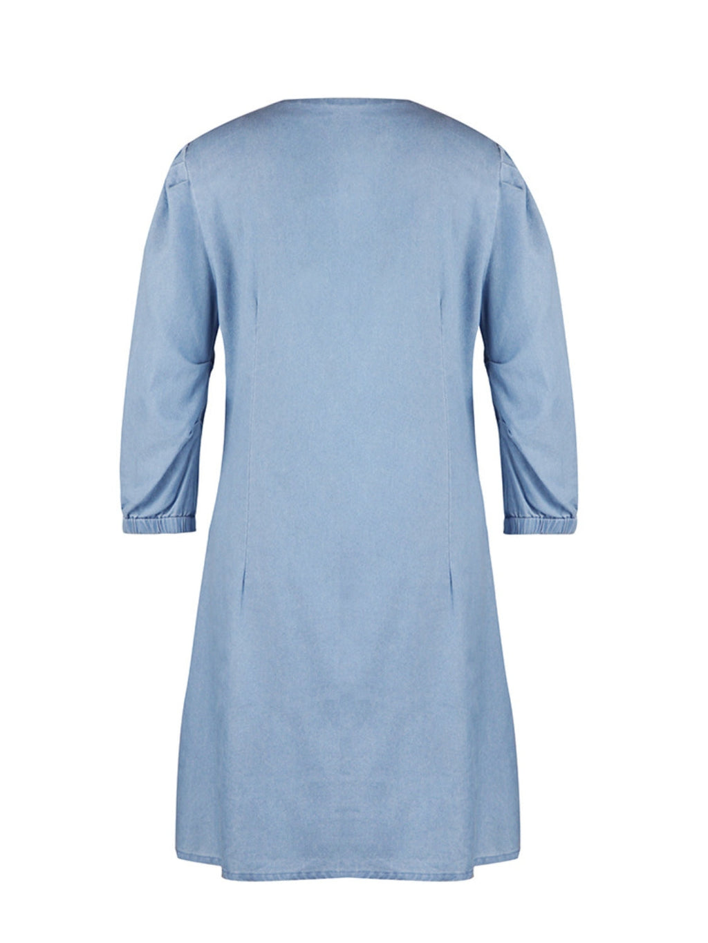 Soft Denim V Neck Dress Puff Sleeve Above Knee