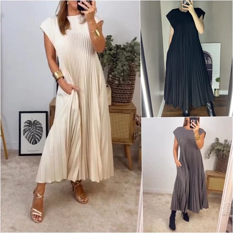 Plisara | Solid Pleated Dress