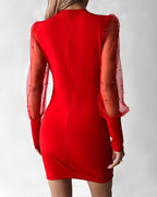 Veselique | V Neck Patchwork Dress