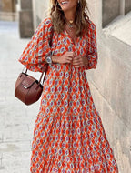 Women's Puff Sleeve Floral Boho Maxi Dress