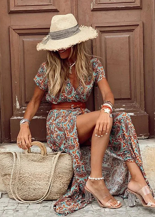 Justine™ – Elegant Bohemian Maxi Dress with Belt