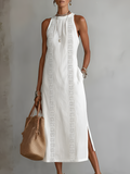 Sleeveless Midi Dress High Collar Elegant