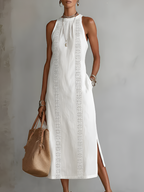 Sleeveless Midi Dress High Collar Elegant