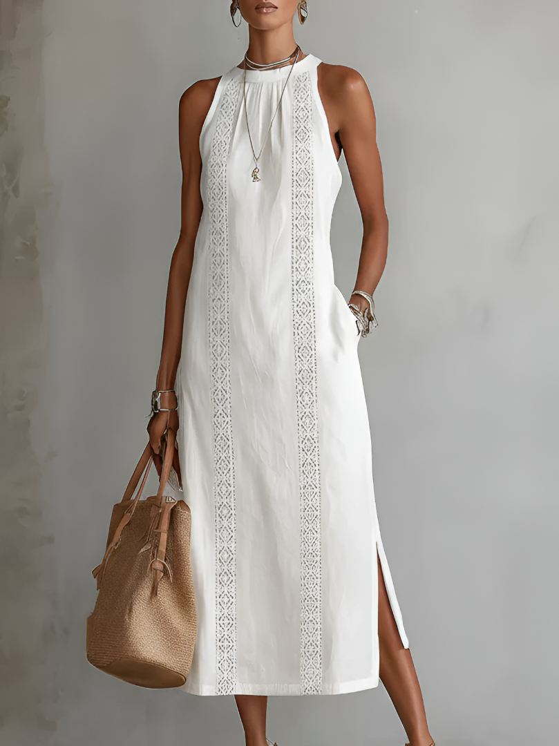 Sleeveless Midi Dress High Collar Elegant