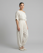 Relaxed Fit Linen Set Asymmetrical Shoulder Detail