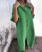 Lightweight Linen Shirt Dress Relaxed Fit Knee Length
