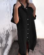 Lightweight Linen Shirt Dress Relaxed Fit Knee Length