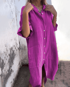 Lightweight Linen Shirt Dress Relaxed Fit Knee Length