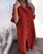 Lightweight Linen Shirt Dress Relaxed Fit Knee Length
