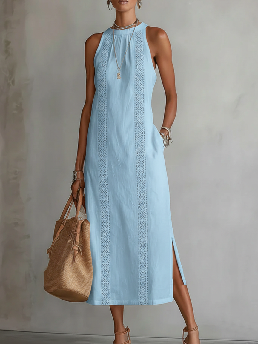 Sleeveless Midi Dress High Collar Elegant
