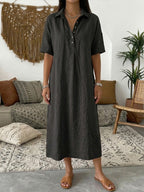 Cotton Linen Polo Dress Relaxed Fit Soft Pink