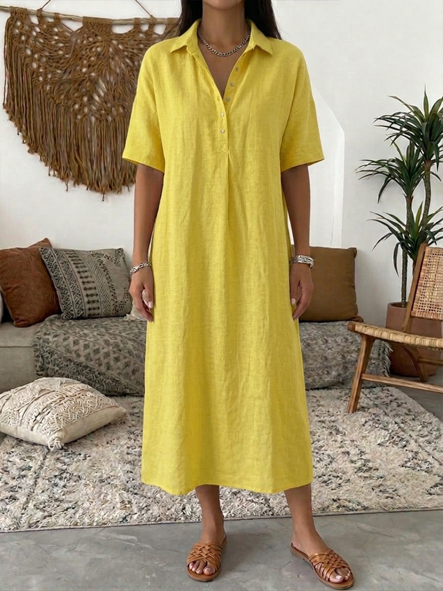 Cotton Linen Polo Dress Relaxed Fit Soft Pink