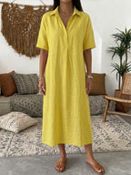 Cotton Linen Polo Dress Relaxed Fit Soft Pink