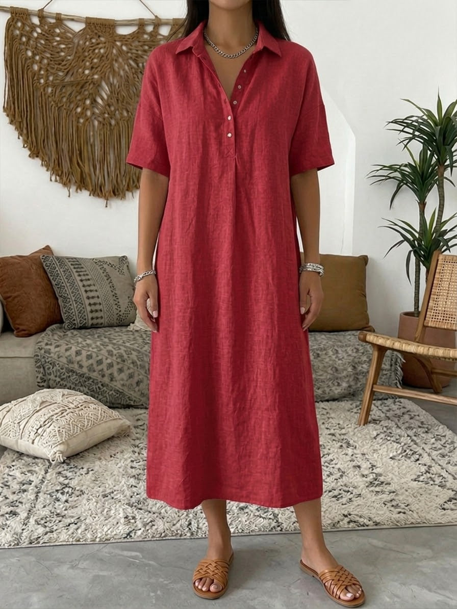 Cotton Linen Polo Dress Relaxed Fit Soft Pink