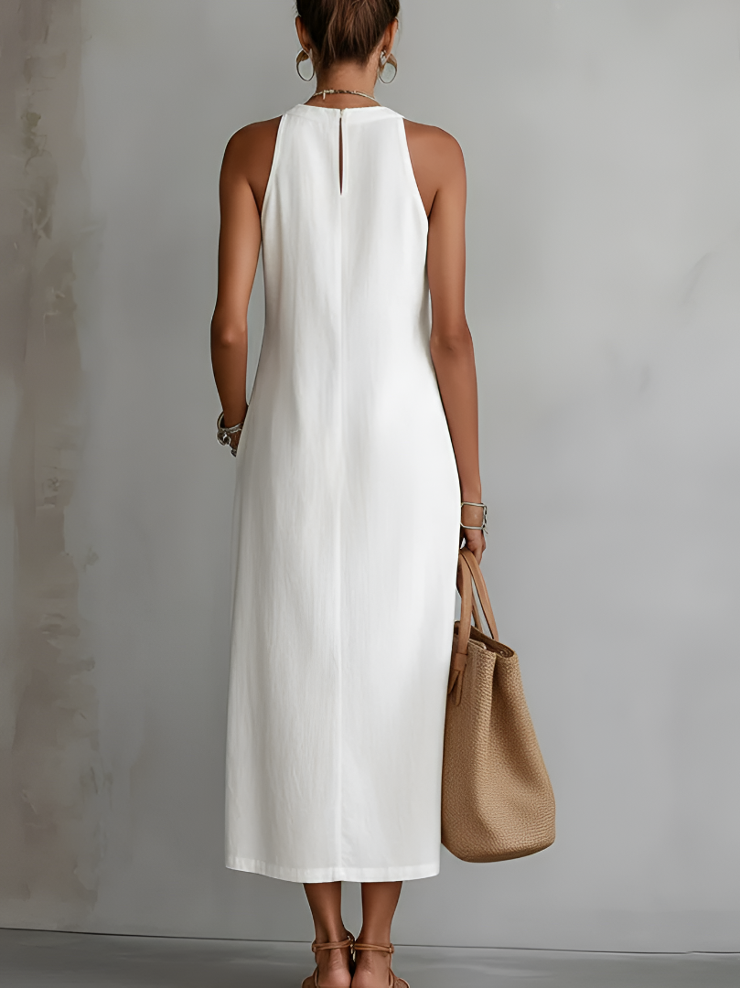 Sleeveless Midi Dress High Collar Elegant