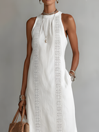 Sleeveless Midi Dress High Collar Elegant