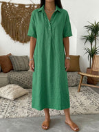 Cotton Linen Polo Dress Relaxed Fit Soft Pink