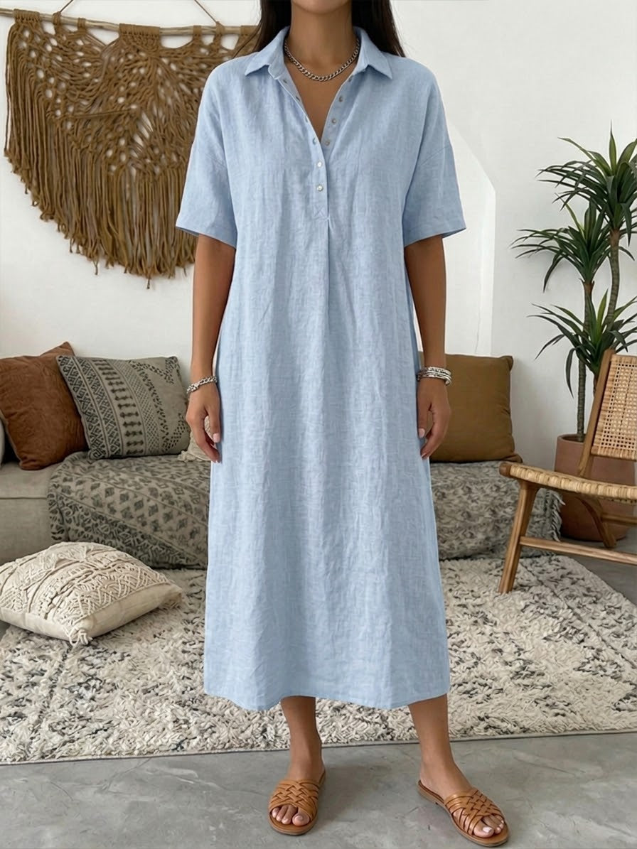 Cotton Linen Polo Dress Relaxed Fit Soft Pink