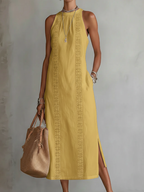 Sleeveless Midi Dress High Collar Elegant