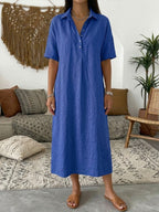 Cotton Linen Polo Dress Relaxed Fit Soft Pink