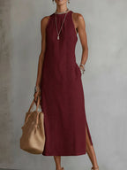 Sleeveless Midi Dress High Collar Elegant