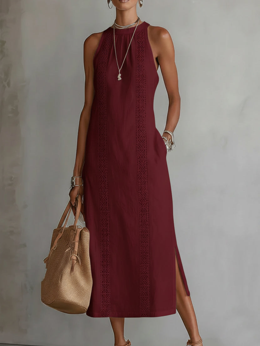 Sleeveless Midi Dress High Collar Elegant