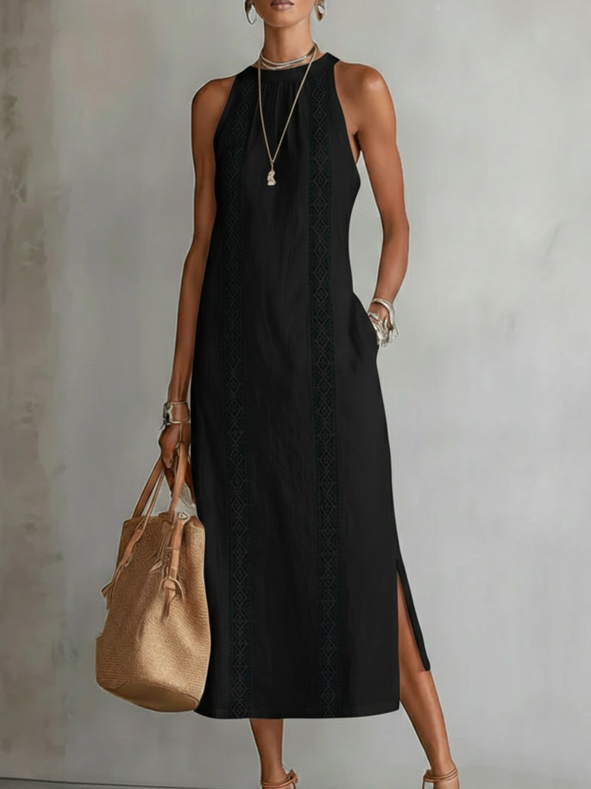 Sleeveless Midi Dress High Collar Elegant