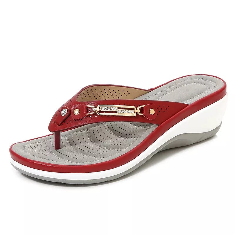 Soft Cushion Wedge Sandals with Arch Support Leather Upper