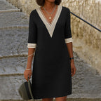 Élise – Chic V-Neck Mid-Sleeve Dress