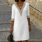 Élise – Chic V-Neck Mid-Sleeve Dress