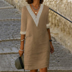 Élise – Chic V-Neck Mid-Sleeve Dress