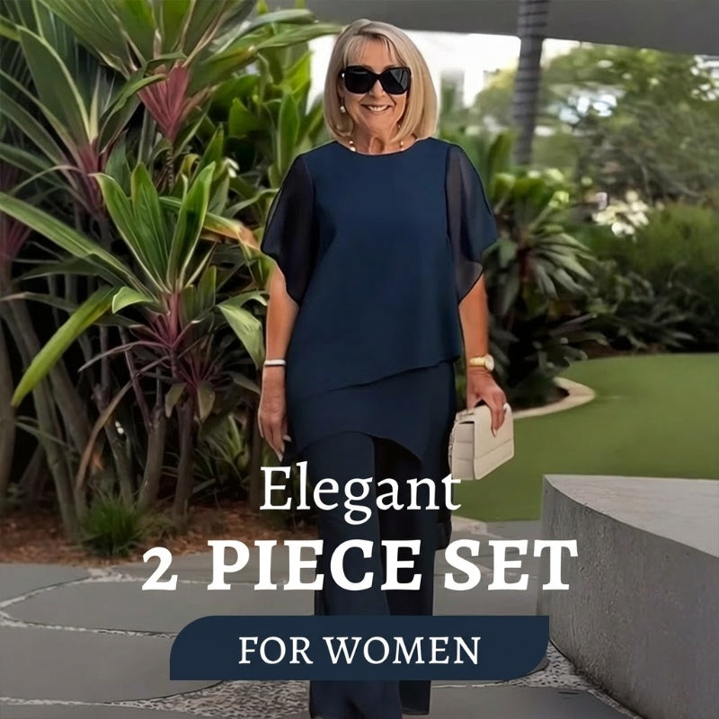 Relaxed Two Piece Set Layered Top Wide Leg Pants