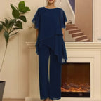Relaxed Two Piece Set Layered Top Wide Leg Pants