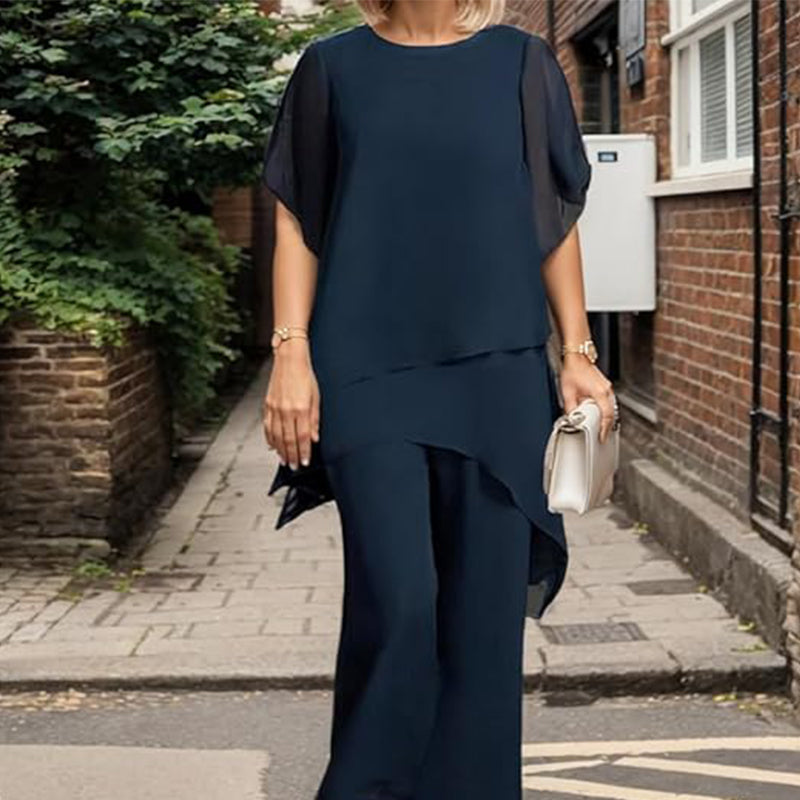 Relaxed Two Piece Set Layered Top Wide Leg Pants