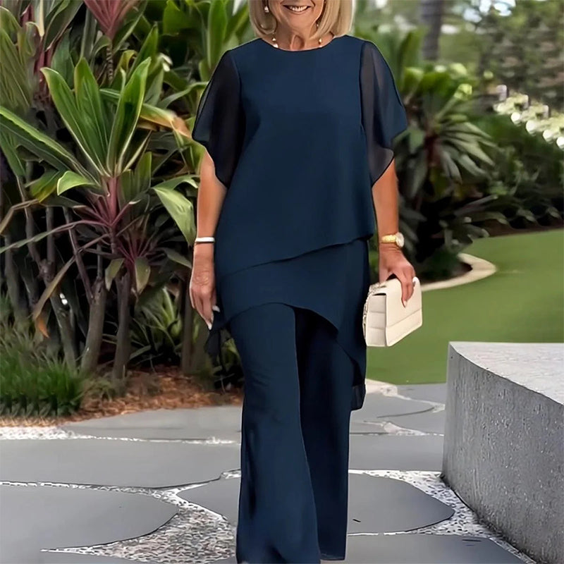 Relaxed Two Piece Set Layered Top Wide Leg Pants