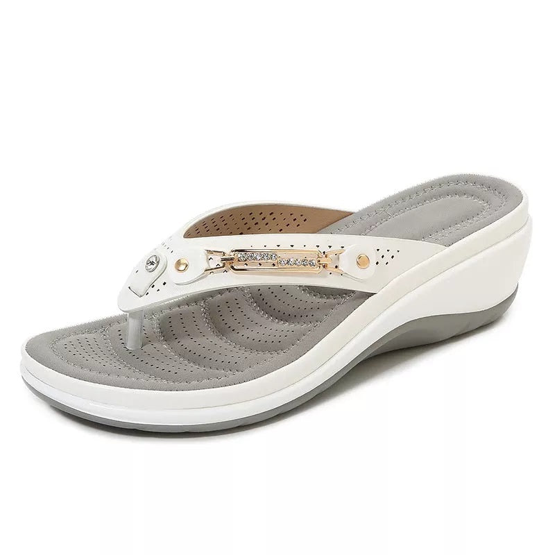 Soft Cushion Wedge Sandals with Arch Support Leather Upper